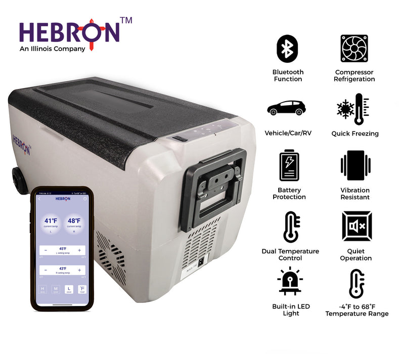 Hebron 33 Quart Dual Zone Portable Refrigerator/Freezer - 12 Volt DC/120V AC Mini Chest Cooler for Vans, Campers, RVs and Boats