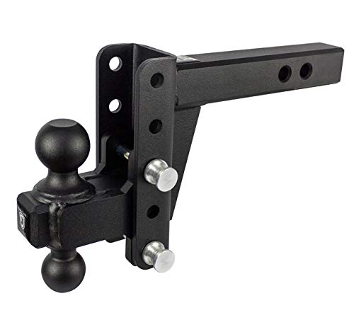 BulletProof Hitches 2.0" Adjustable Heavy Duty (22,000lb Rating) 4" Drop/Rise Trailer Hitch with 2" and 2 5/16" Dual Ball (Black Textured Powder Coat, Solid Steel)
