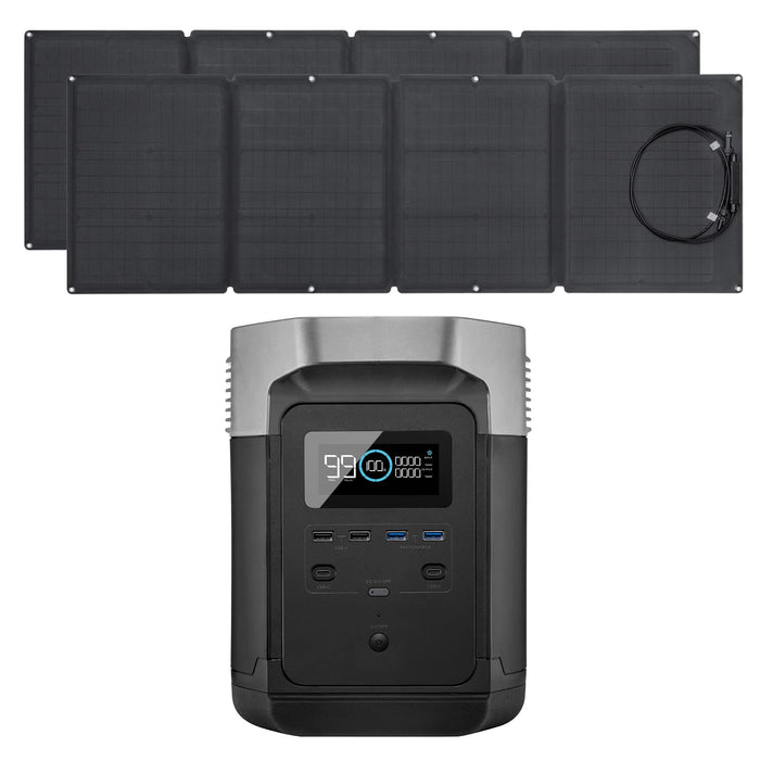EF ECOFLOW EFDELTA Solar Generator 1260Wh with 2 X 160W Solar Panel, 6 X 1800W (3300W Surge) AC Outlets, Portable Power Station for Outdoors Camping RV High-Power Appliances Emergency