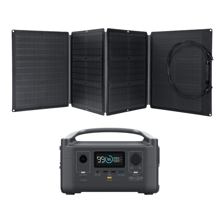 EF ECOFLOW Portable Power Station River 288Wh with 110W Solar Panel, 3 600W (Peak 1200W) AC Outlets, Solar Generator for Outdoors Camping RV Hunting Emergency