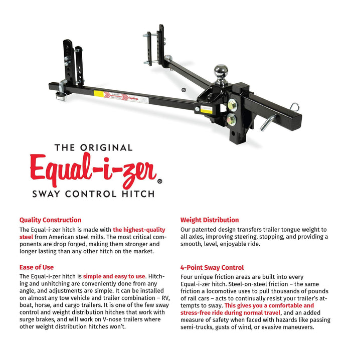 Equal-i-zer 4-point Sway Control Hitch, 90-00-1600, 16,000 Lbs Trailer Weight Rating, 1,600 Lbs Tongue Weight Rating, Weight Distribution Kit Includes Standard Hitch Shank, Ball NOT Included