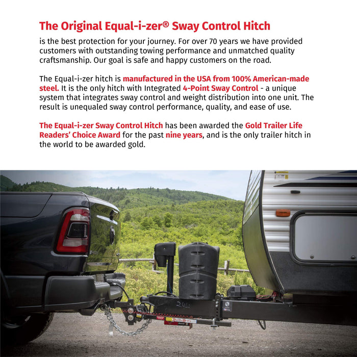 Equal-i-zer 4-point Sway Control Hitch, 90-00-1069, 10,000 Lbs Trailer Weight Rating, 1,000 Lbs Tongue Weight Rating, Weight Distribution Kit Includes Standard Hitch Shank and 2-5/16" Ball