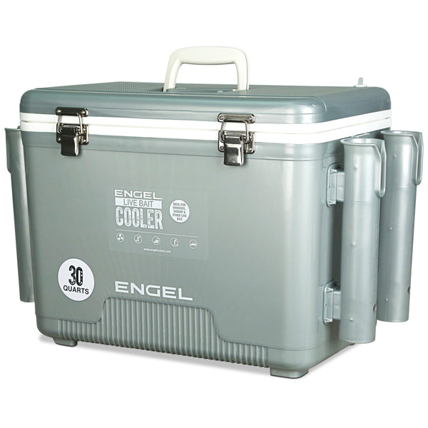 Engel Silver Live bait Pro Cooler with Rechargeable Aerator & Stainless Hardware